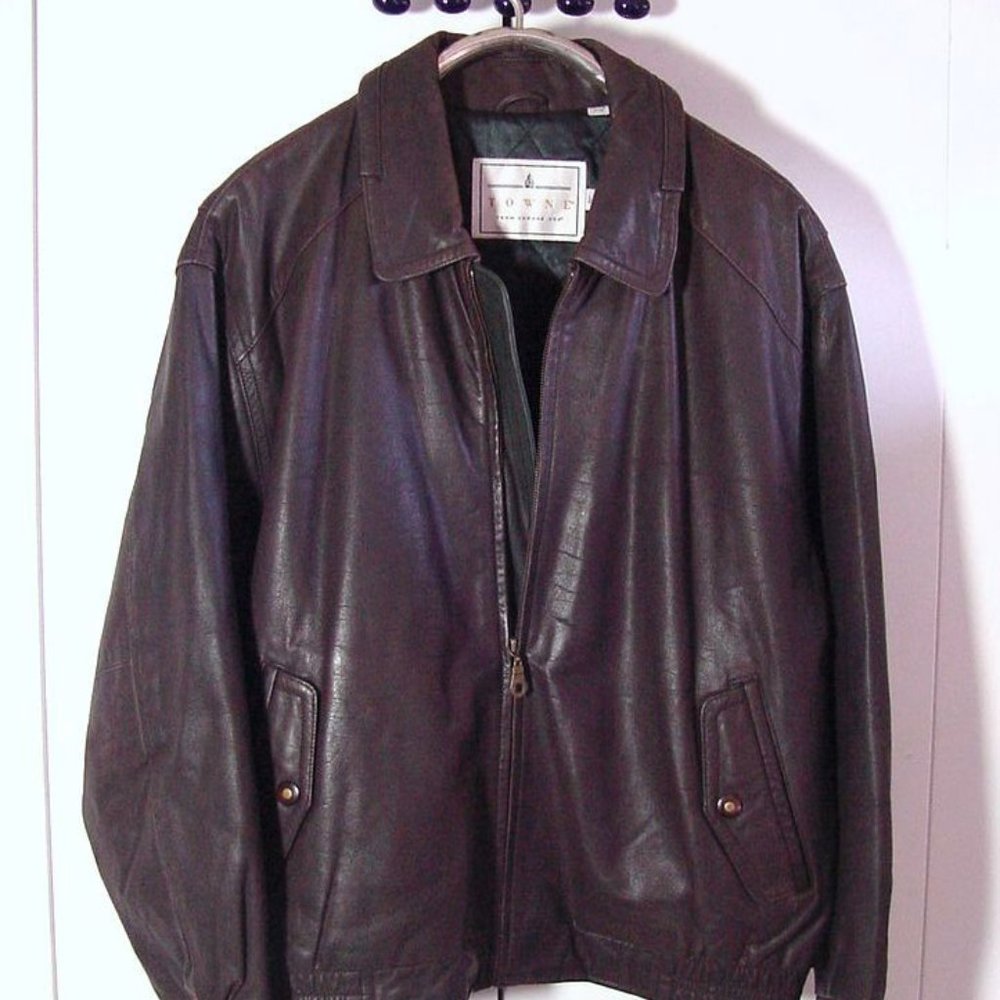 Vtg 90's Towne From London Fog Brown Leather Jacket Sz L